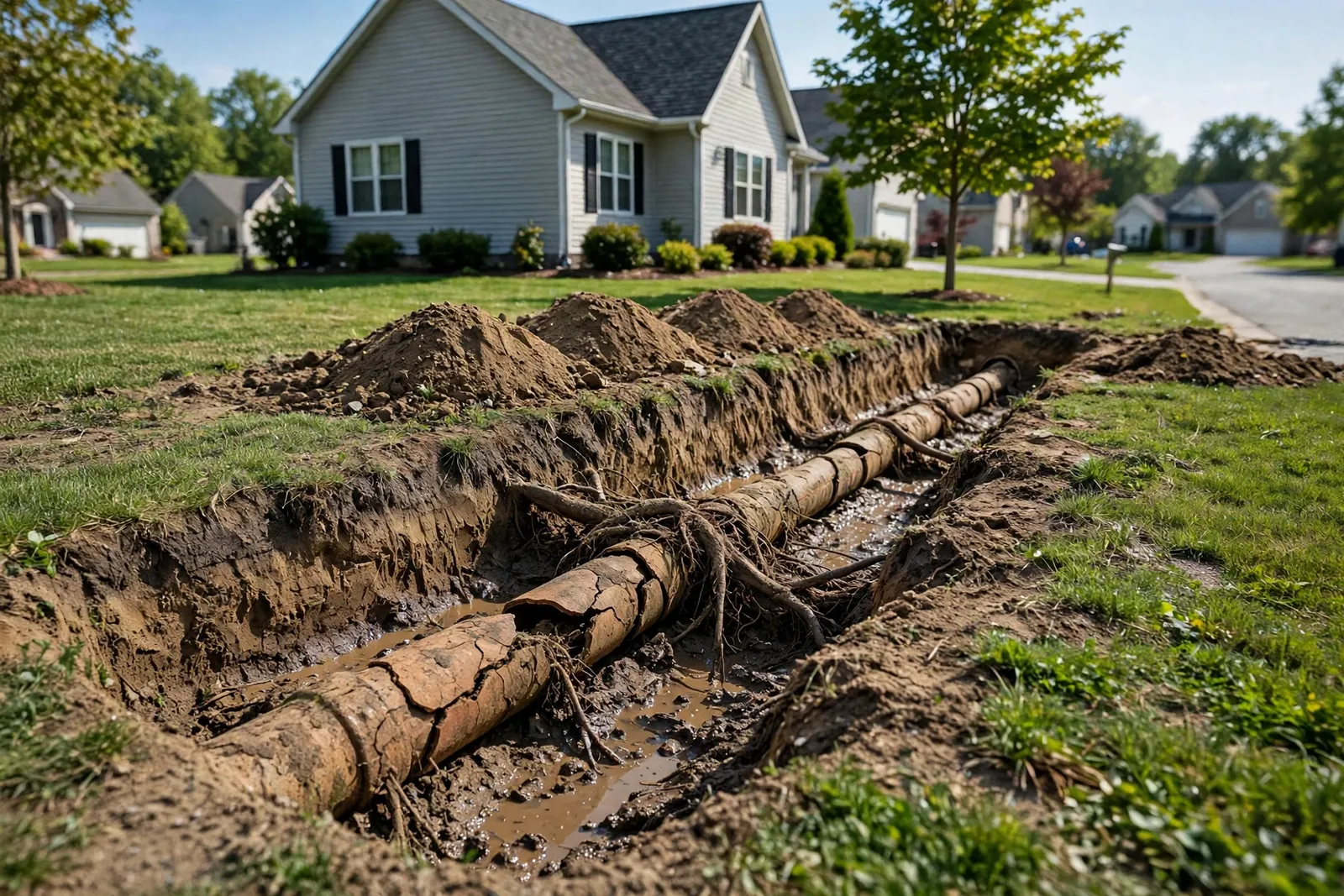 Before photo, Sewer Line Section Replacement in St. Charles, by Waldorf Plumbing Company